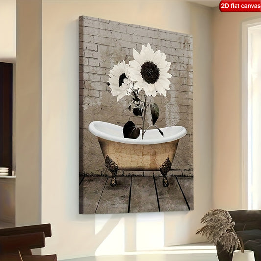 Sunflowers Wrapped Canvas Wall Art In Wooden Frame For Home