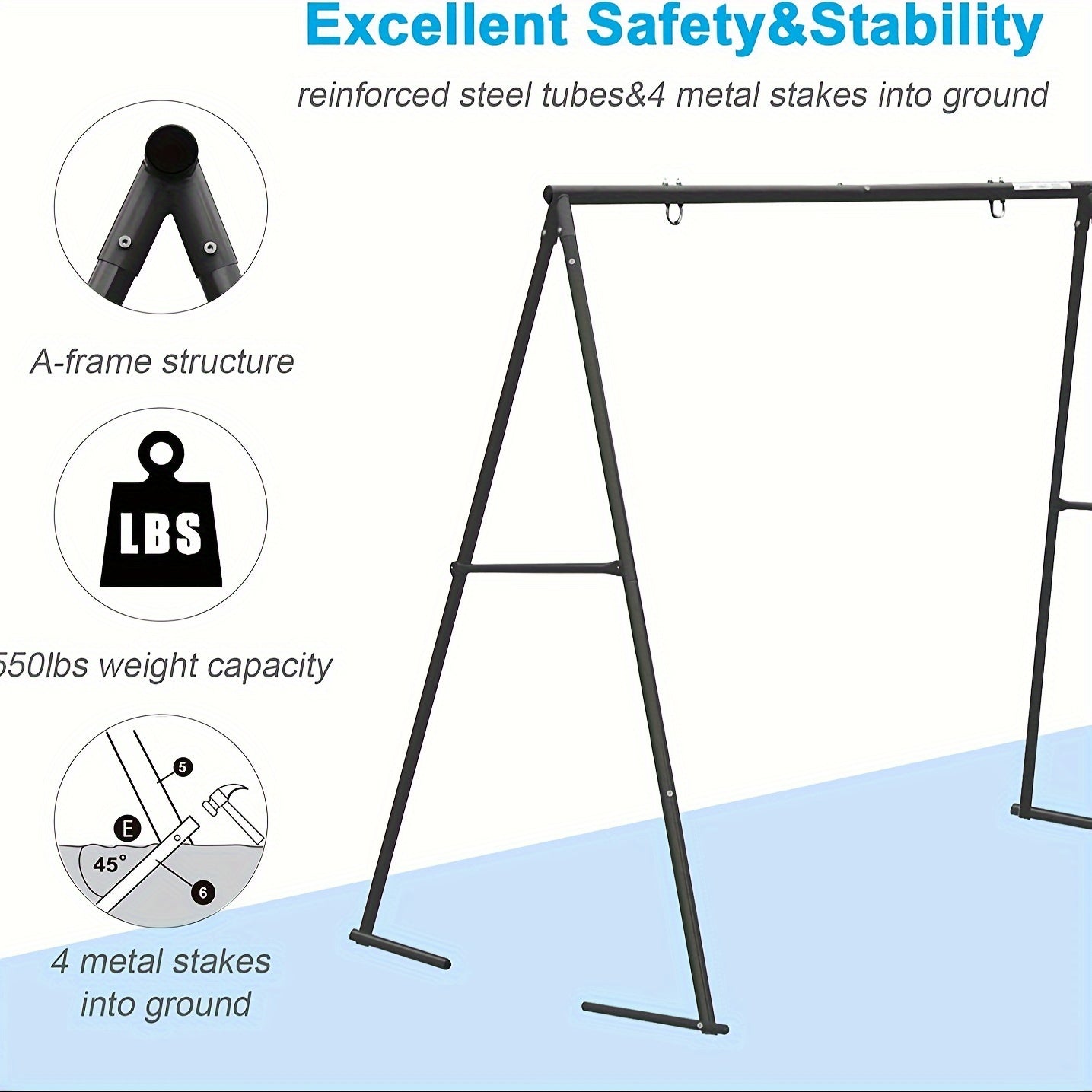 HISHINE Heavy Duty Steel Swing Stand With Ground Pegs