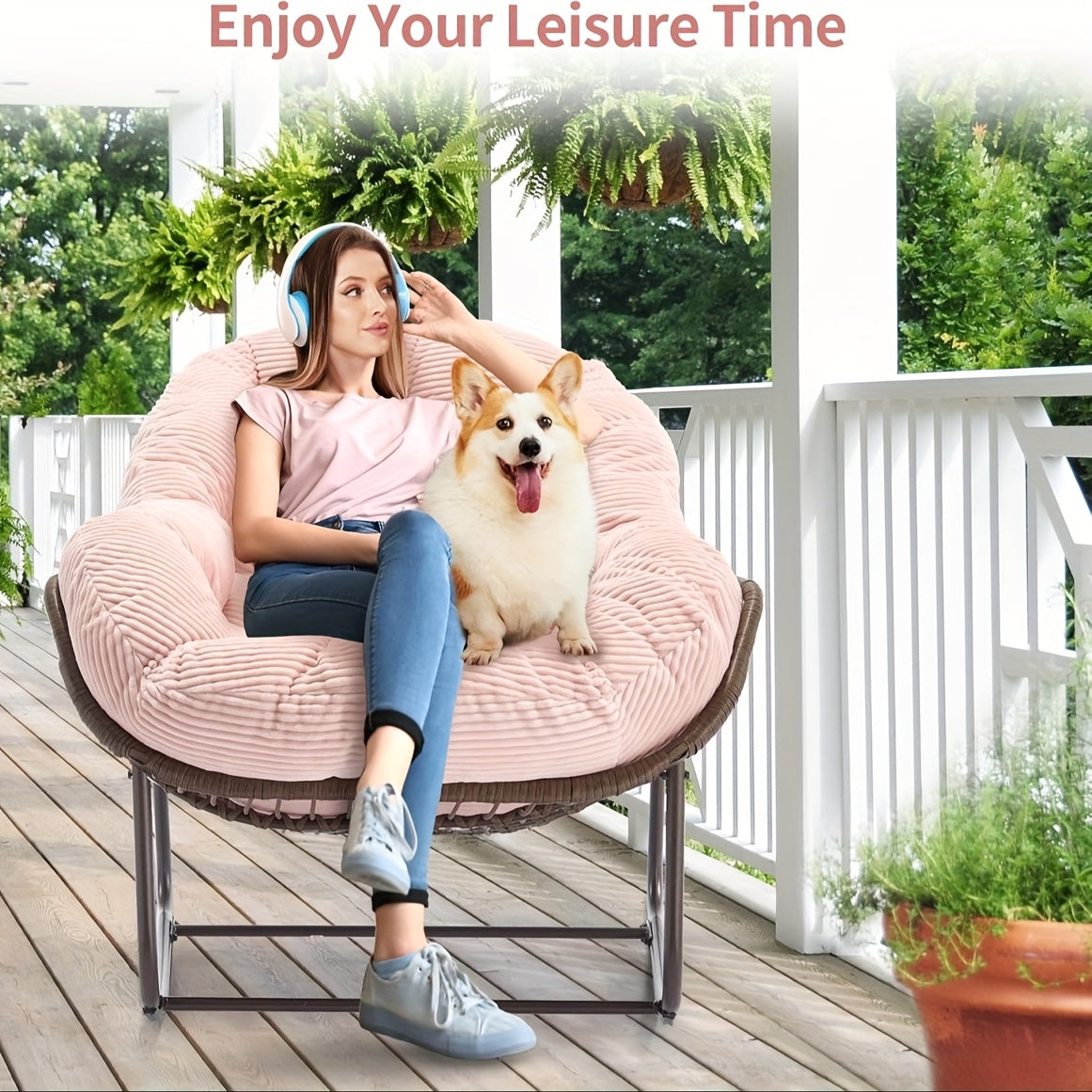HOMEFUN Papasan Rocking Chair Outdoor Royal Rattan Cushion Two Pack