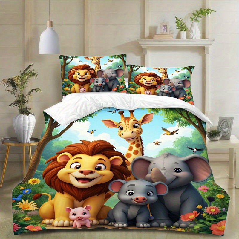 Safari Animal Friends Bedding Set Duvet Cover All Season Zipper