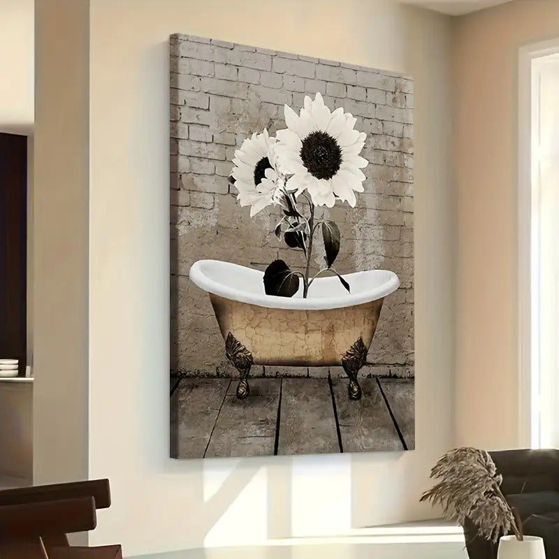 Sunflowers Wrapped Canvas Wall Art In Wooden Frame For Home