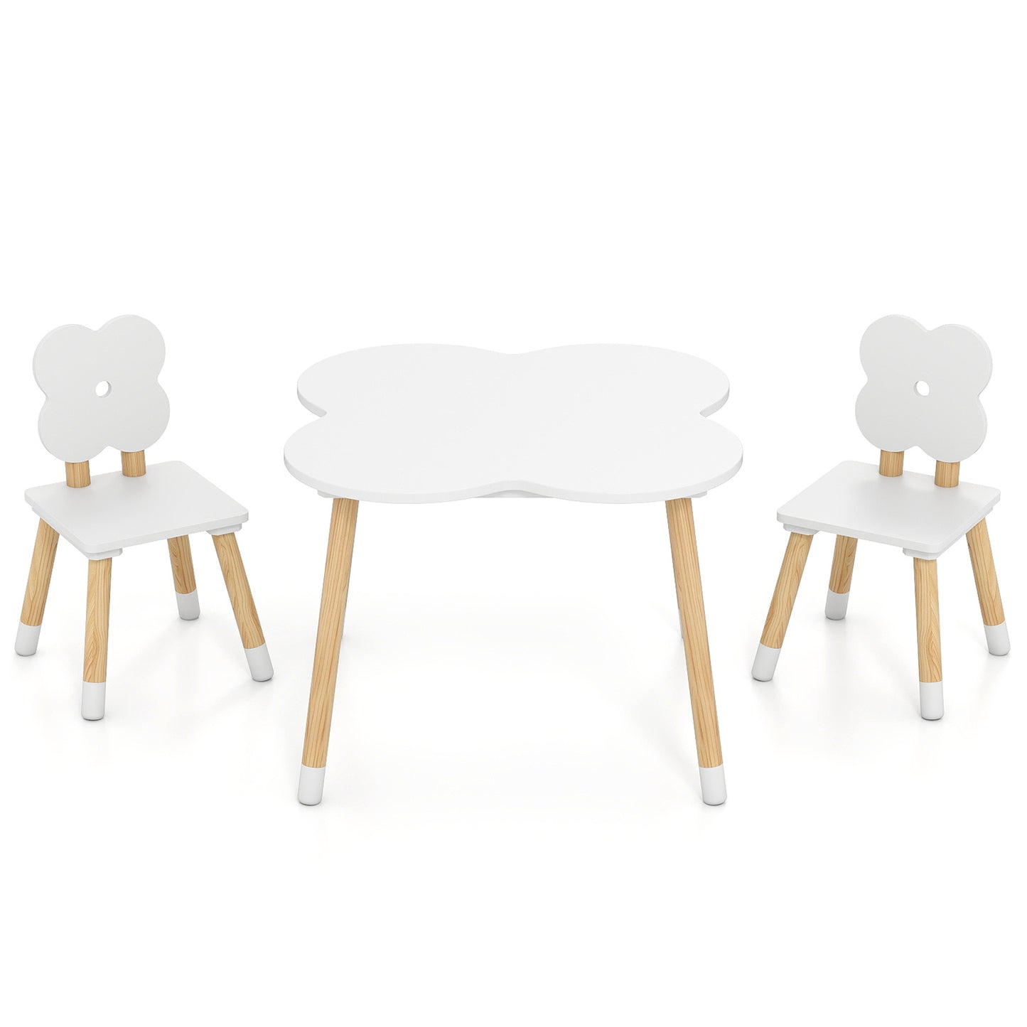 LIFEZEAL Kids Table And Chairs Set Flower Shaped Pine Wood