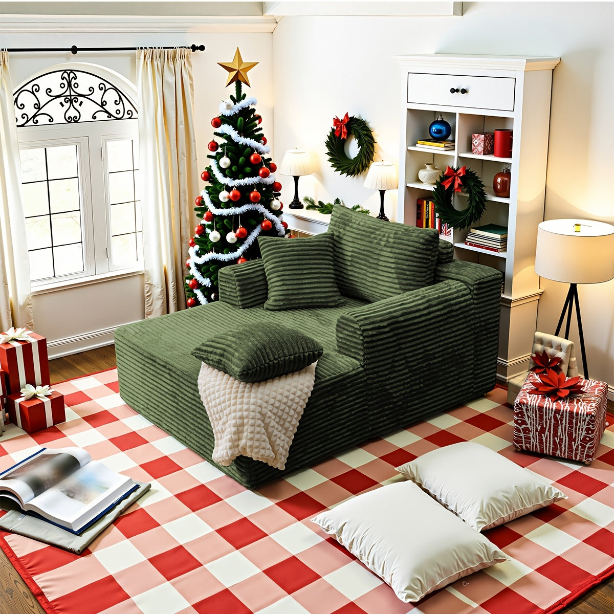 Striped Flannel Lazy Sofa For Cozy Relaxation And Holiday Movies