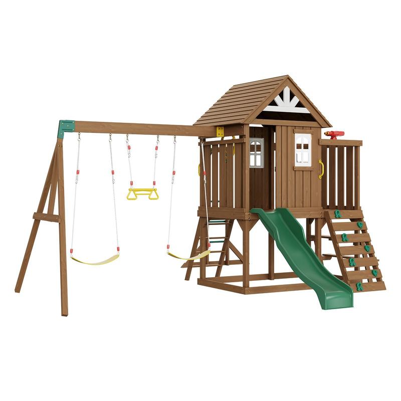 10-In-1 Outdoor Playground Set Swing Slide Climbing Wall Sandbox Fort