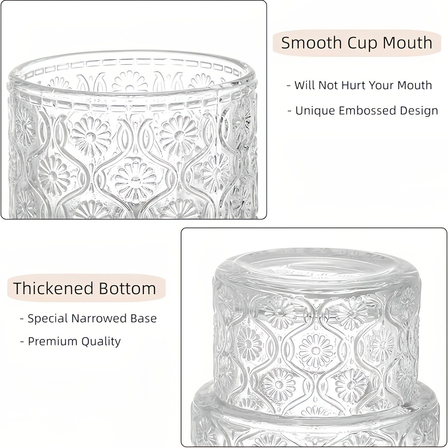 FGFW Embossed Crabapple Flower Glass Cup Stackable Reusable