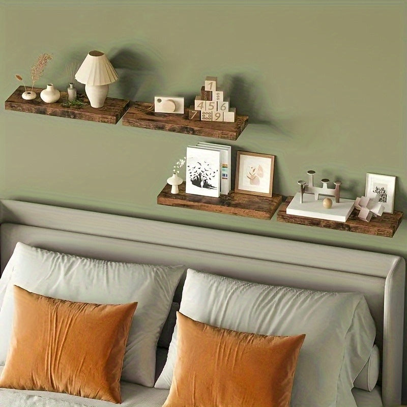 LDQ Rustic Floating Shelves With Hidden Brackets For Wall Decor