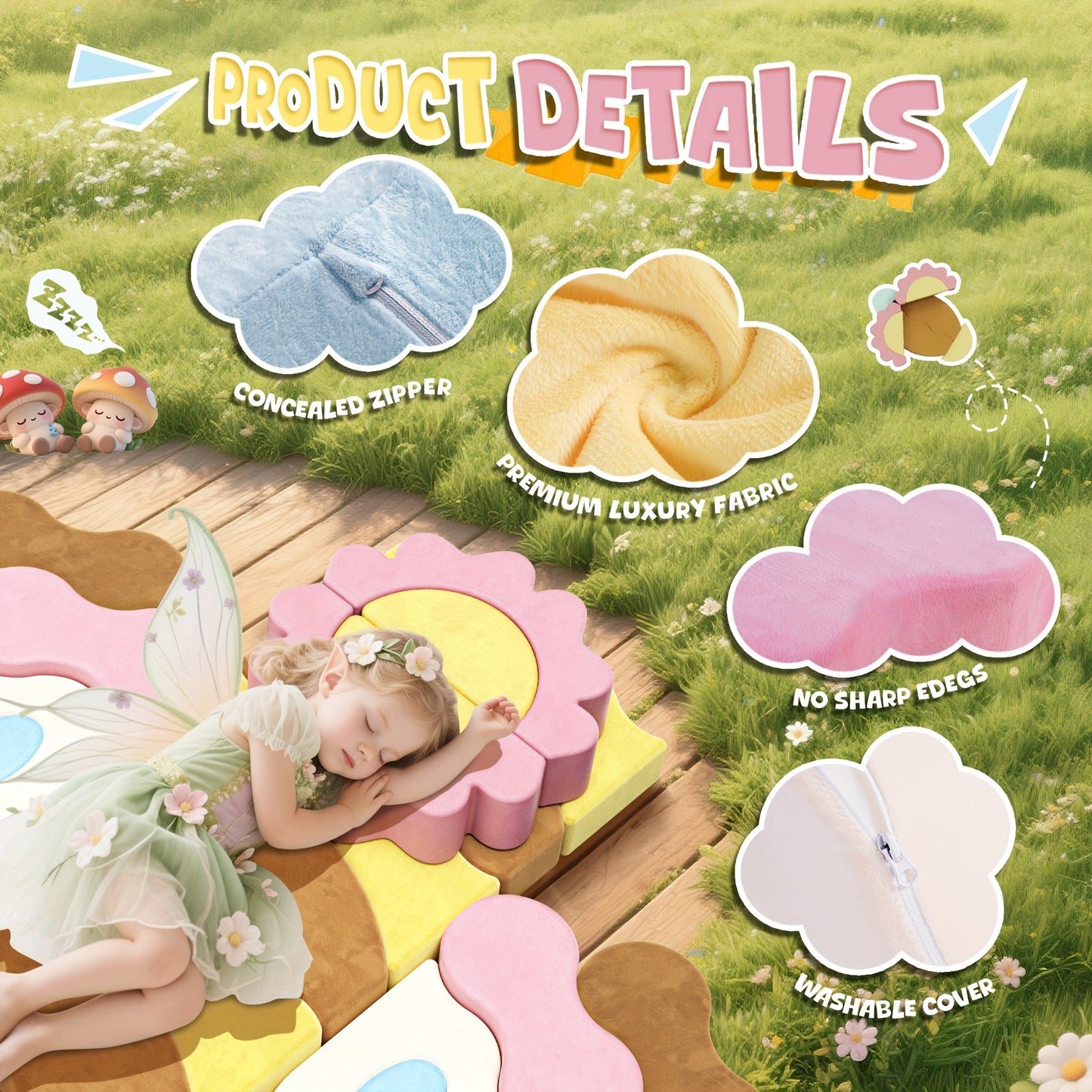 Rengue 23Pcs Modular Kids Play Couches Convertible Foam Nugget Sofa