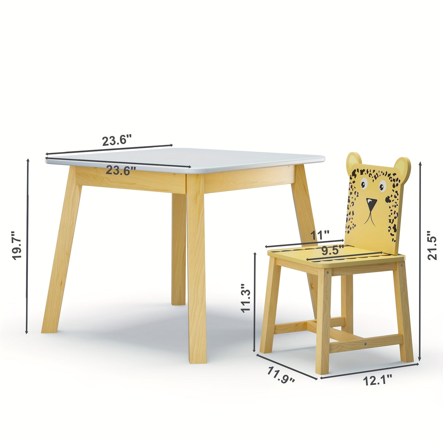 Kids Table And Chair Set With Animal Theme Wood Furniture