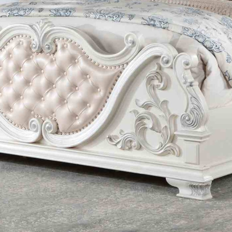Vintage Tufted Leatherette Headboard Baroque Footboard Luxury Bed Frame