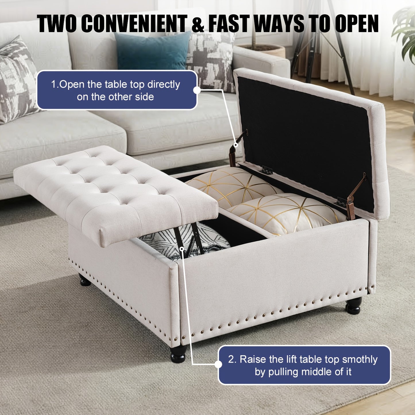 KINGFUN Square Storage Ottoman With Removable Lid Hardwood