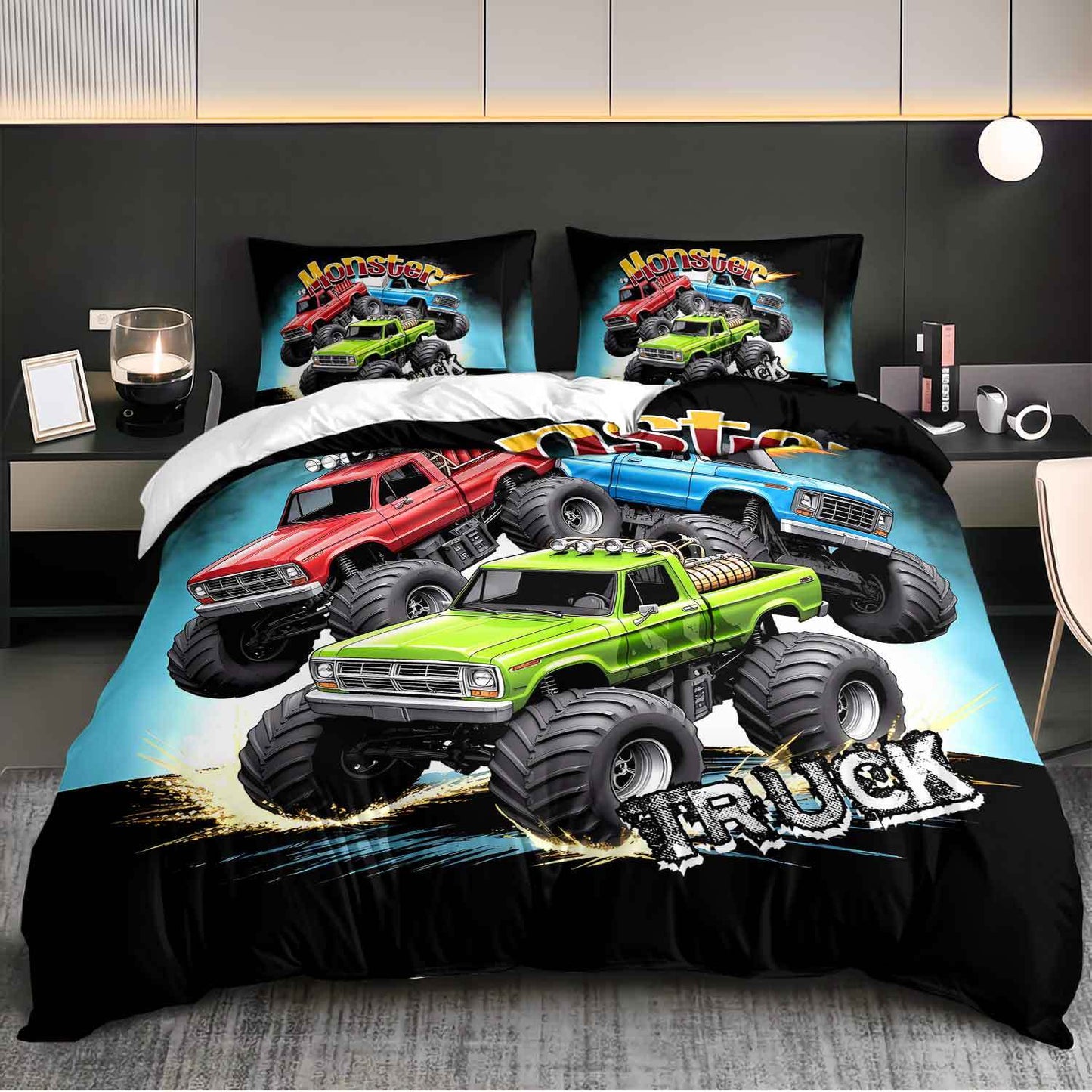Monster Truck Bedding Set Duvet Cover And Pillowcases All Seasons