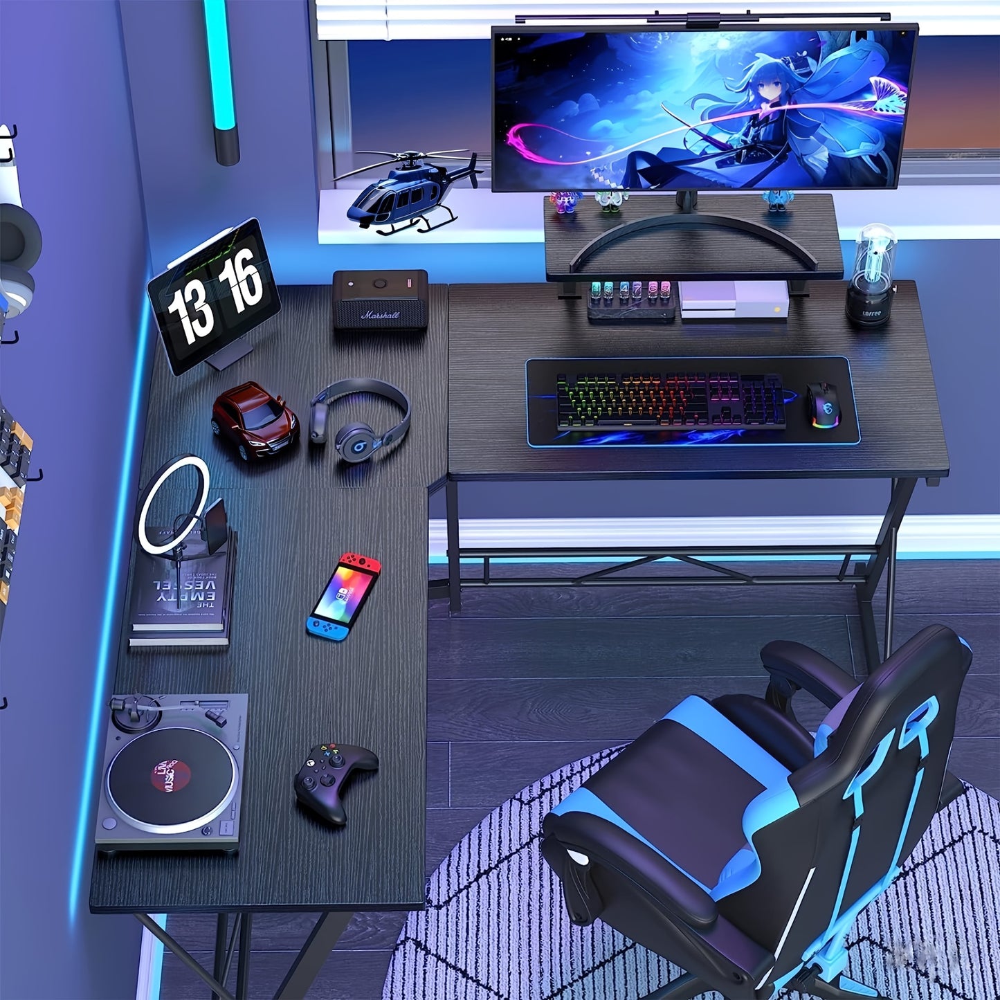 MUSEN L Shaped Gaming Desk With Monitor Stand