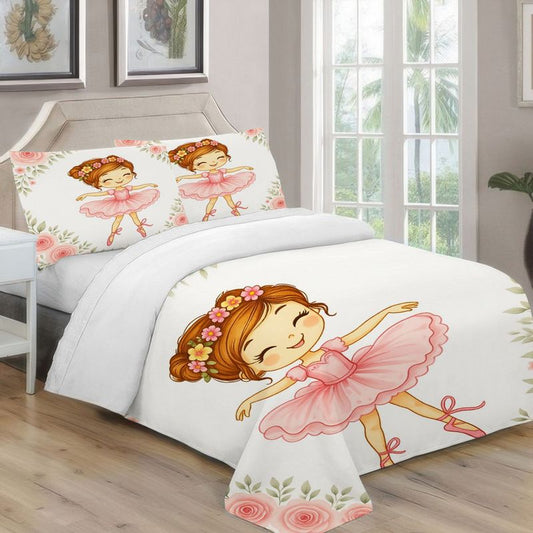 Ballerina Bedding Duvet Cover Set For Girls With Pillowcases
