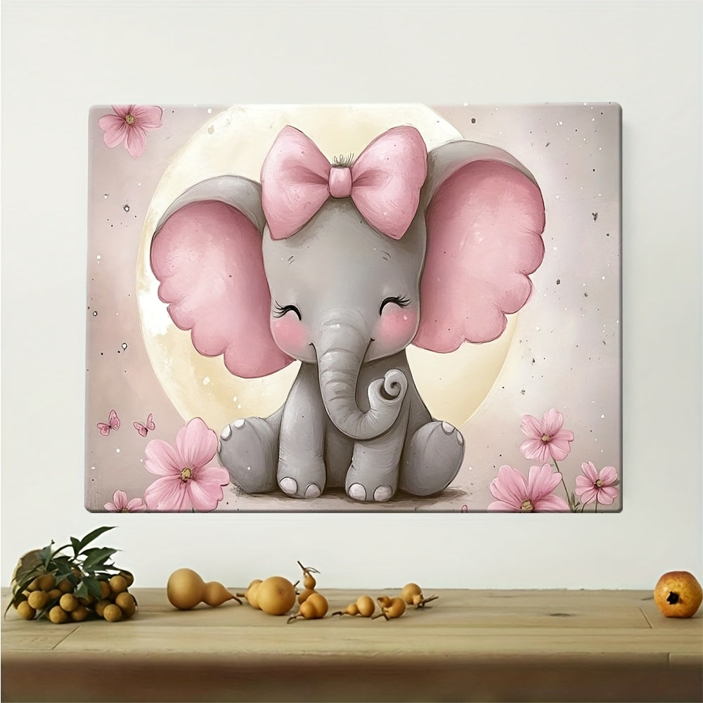 Baby Elephant With Big Ears Wooden Framed Canvas Wall Art