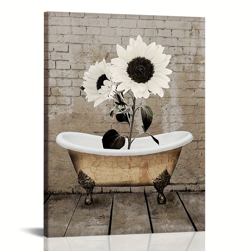 Sunflowers Wrapped Canvas Wall Art In Wooden Frame For Home