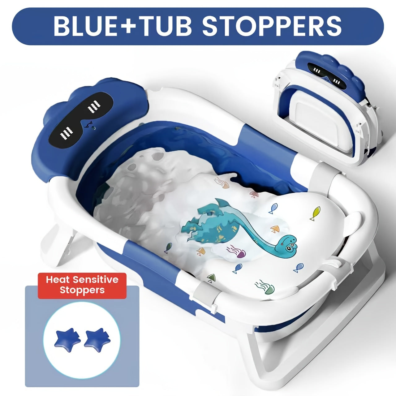 LEOOY Foldable Baby Bathtub With Soft Cushion Dinosaur Pattern