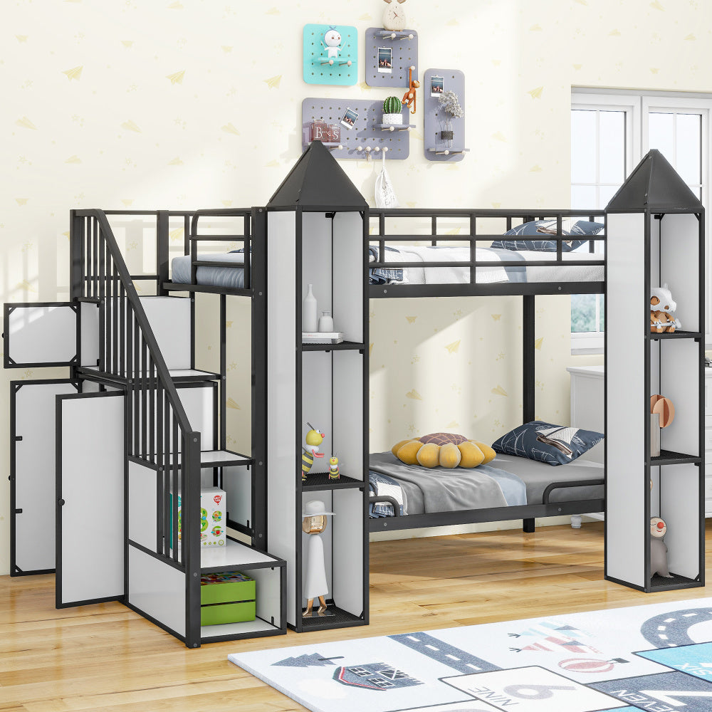 Ridfy Princess Castle Bunk Bed With Wardrobe And Storage Staircase