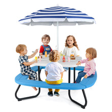 COSTWAY Picnic Table with a Height-Adjustable Umbrella, Durable HDPE Outdoor Table with Four Benches for Eight Kids, Sturdy Metal Structure, Suitable for Indoor And Outdoor Activities for Toddlers Aged 3 And Up