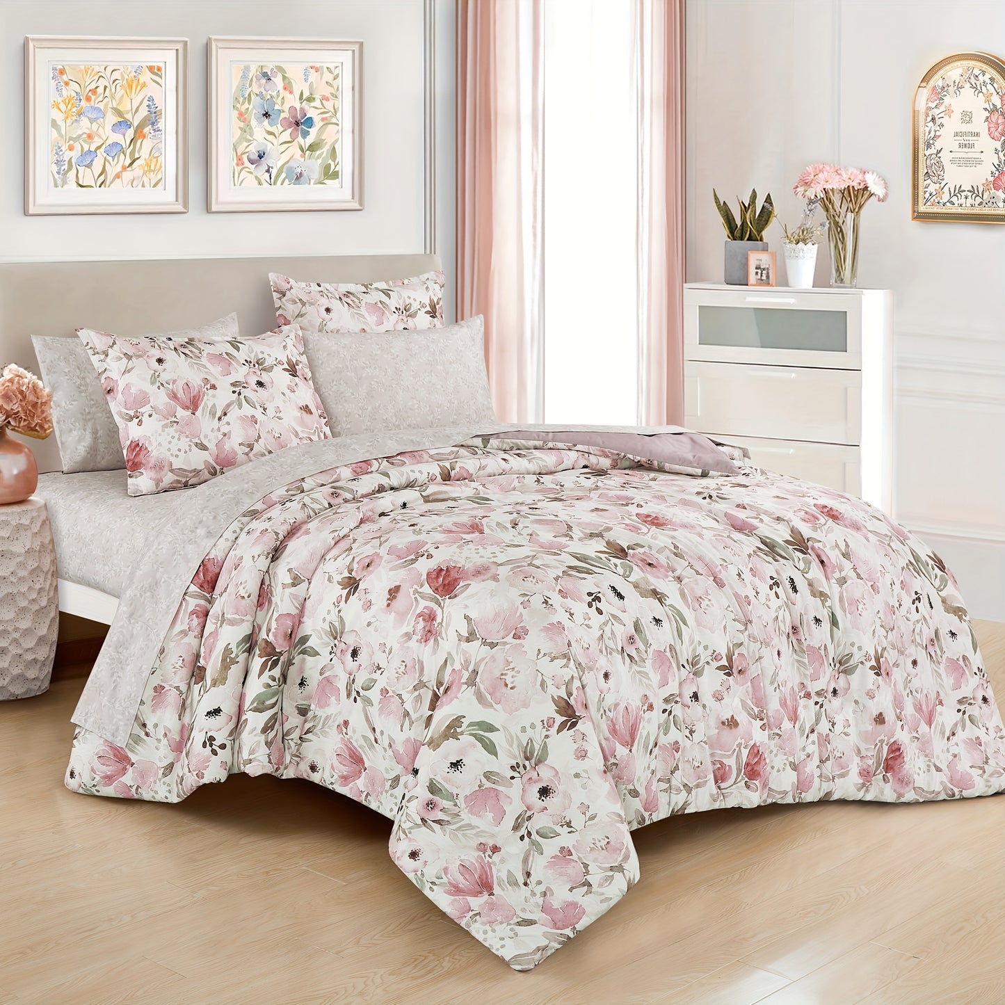 Floral Bed In Bag 7 Piece Premium Comforter Sheet Set