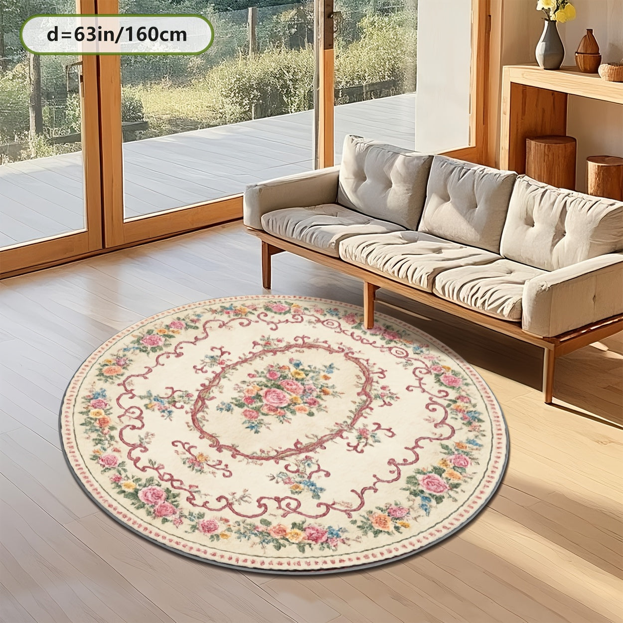 ZULIDA 2D Round Floral Carpet Polyester Machine Washable