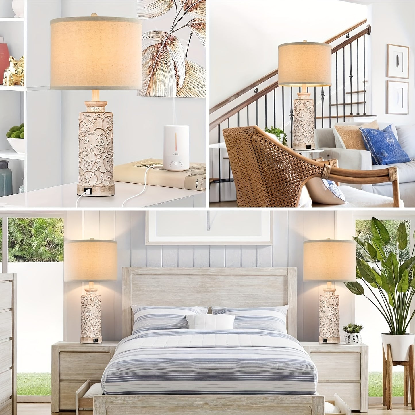 Modern Farmhouse Table Lamps Set Of 2 With USB Ports