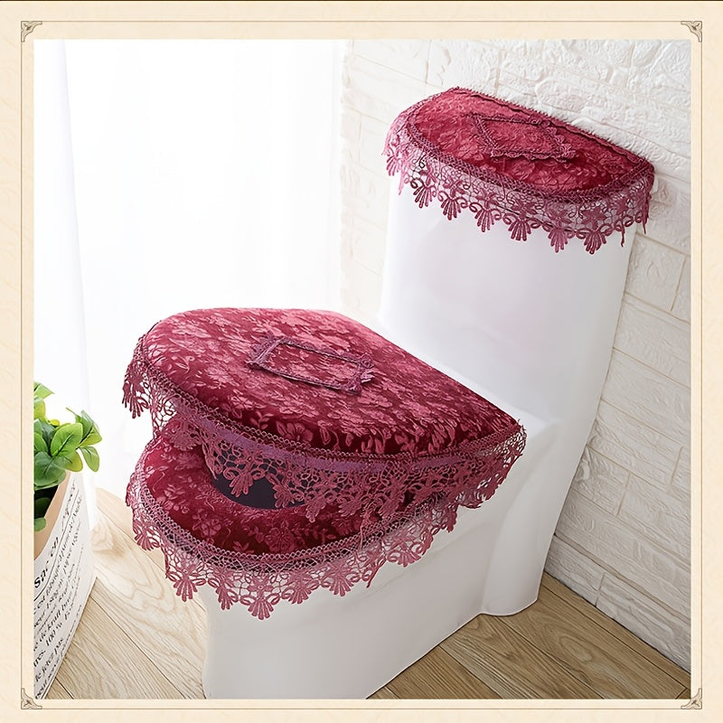 Elegant Lace Edge Toilet Seat Cover 3 Pack Soft Microfiber