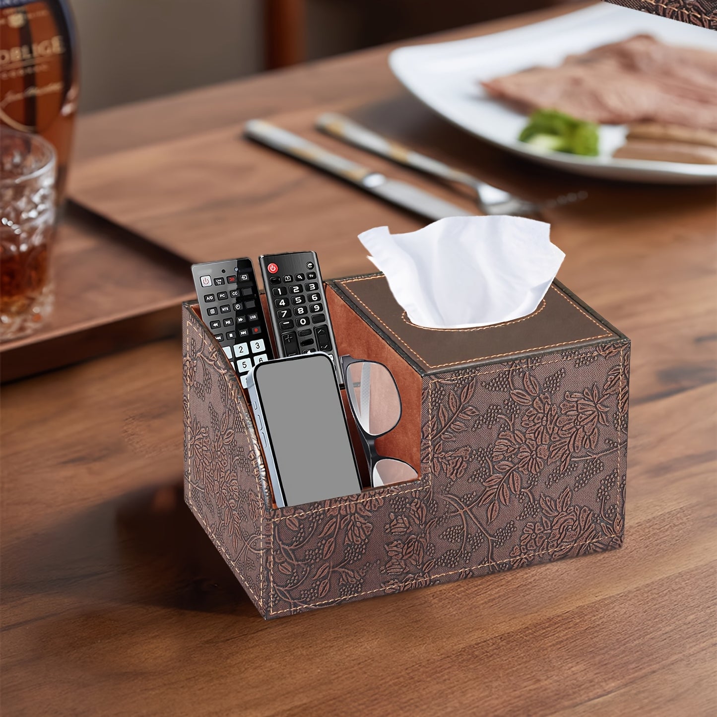 MILITWO Multifunctional PU Leather Napkin Box And Remote Holder