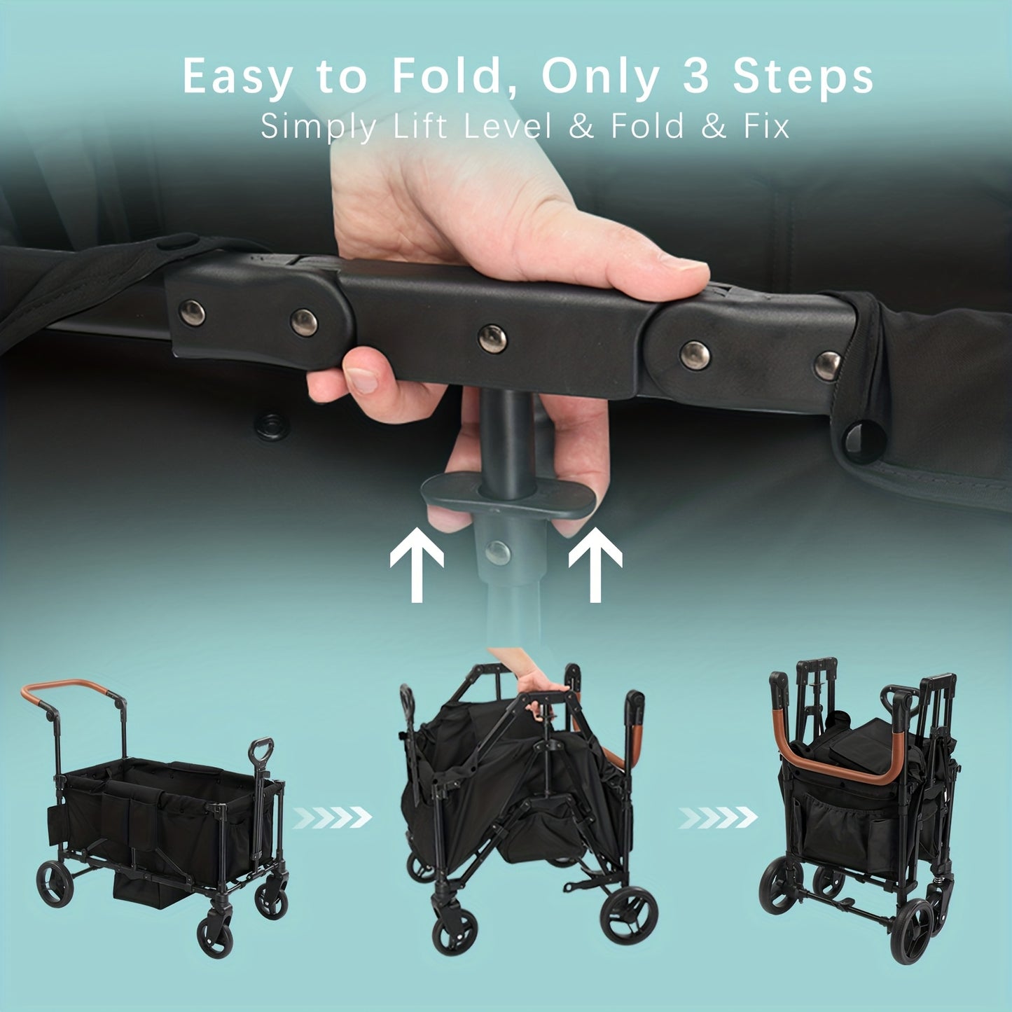 Foldable Luxury Stroller Wagon With Adjustable Canopy For Two Kids