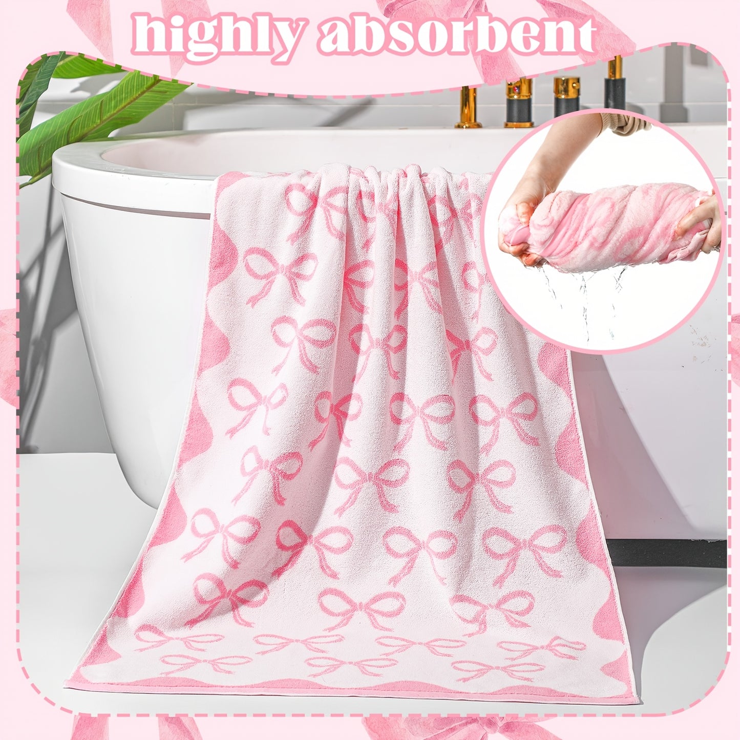 OUTUS Coquette Bow Bath Towels Set Of 2 100 Percent Cotton Absorbent