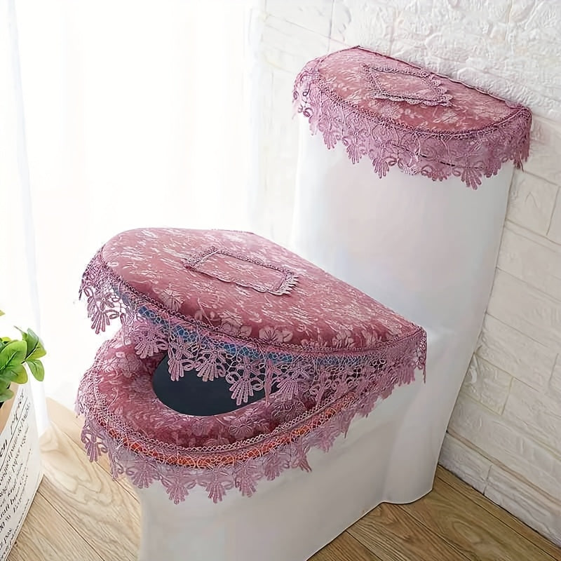 Elegant Lace Edge Toilet Seat Cover 3 Pack Soft Microfiber