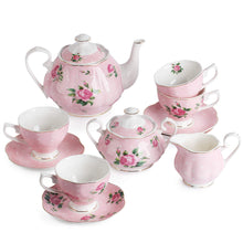 BTaT- Floral Tea Set Tea cups (8oz) Tea Pot (38oz) Creamer and Sugar Set Gift box China Tea Set Tea Sets for Women Tea Cups and Saucer Set Tea Set for Adults Christmas Gifts