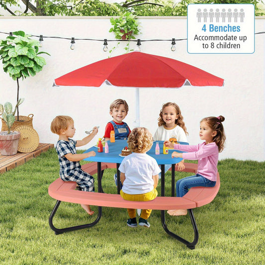 COSTWAY Kids Picnic Table With Umbrella And Benches