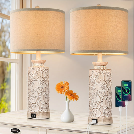 Modern Farmhouse Table Lamps Set Of 2 With USB Ports