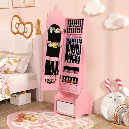 COSTWAY Kids Jewelry Armoire Cabinet With Full Length Mirror