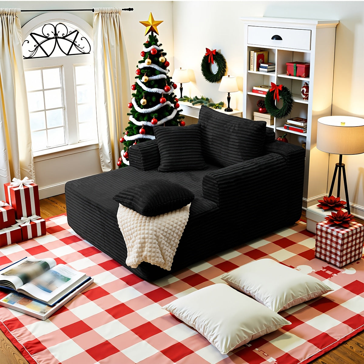 Striped Flannel Lazy Sofa For Cozy Relaxation And Holiday Movies