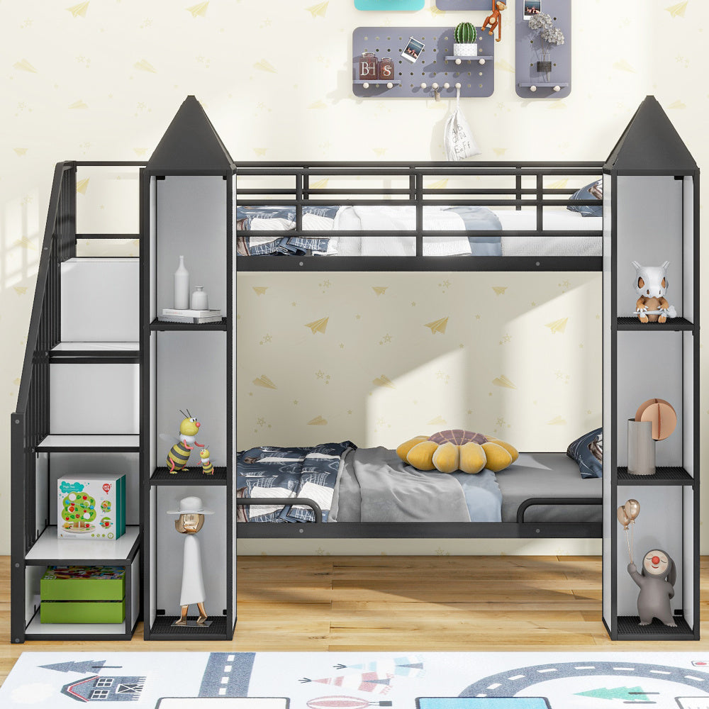 Ridfy Princess Castle Bunk Bed With Wardrobe And Storage Staircase