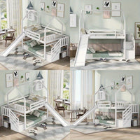 White Space-Saving Design of a Twin Over Twin Bunk Bed Featuring a Convertible Slide And a Staircase with Storage