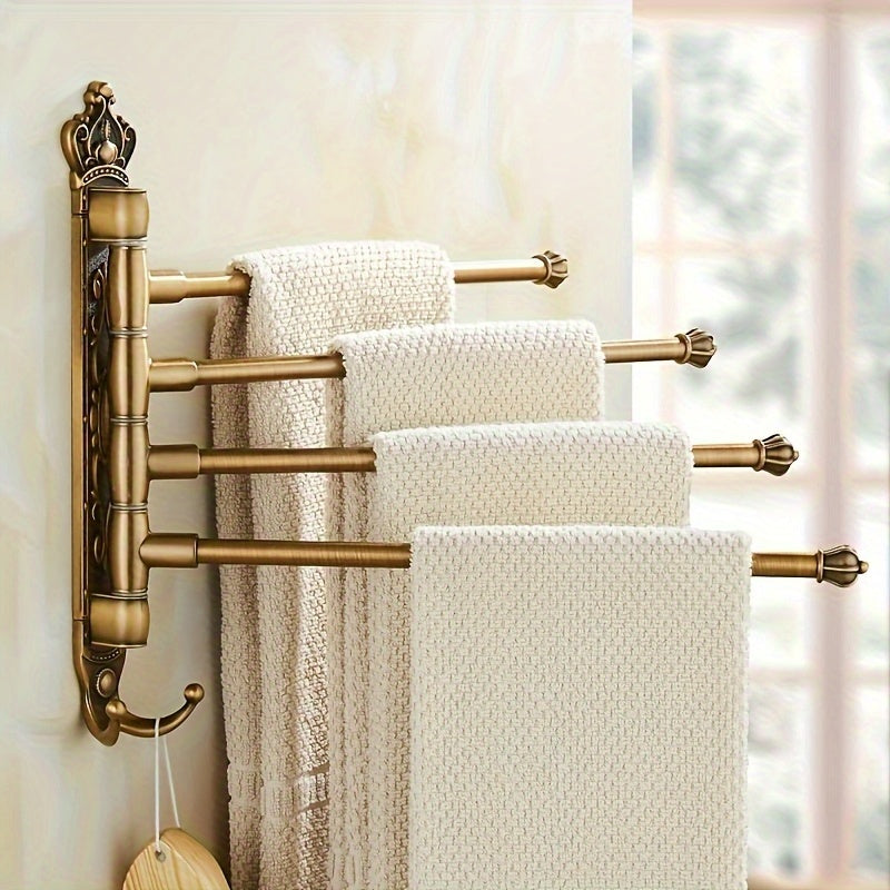 Aluminum Four Bar Towel Rack Rotatable Foldable No Drill Installation