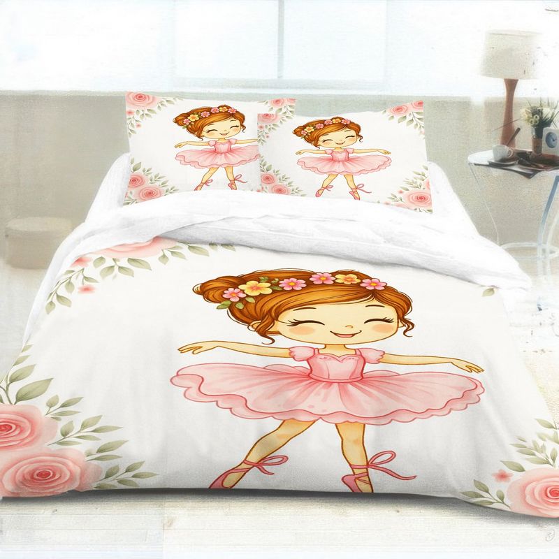 Ballerina Bedding Duvet Cover Set For Girls With Pillowcases
