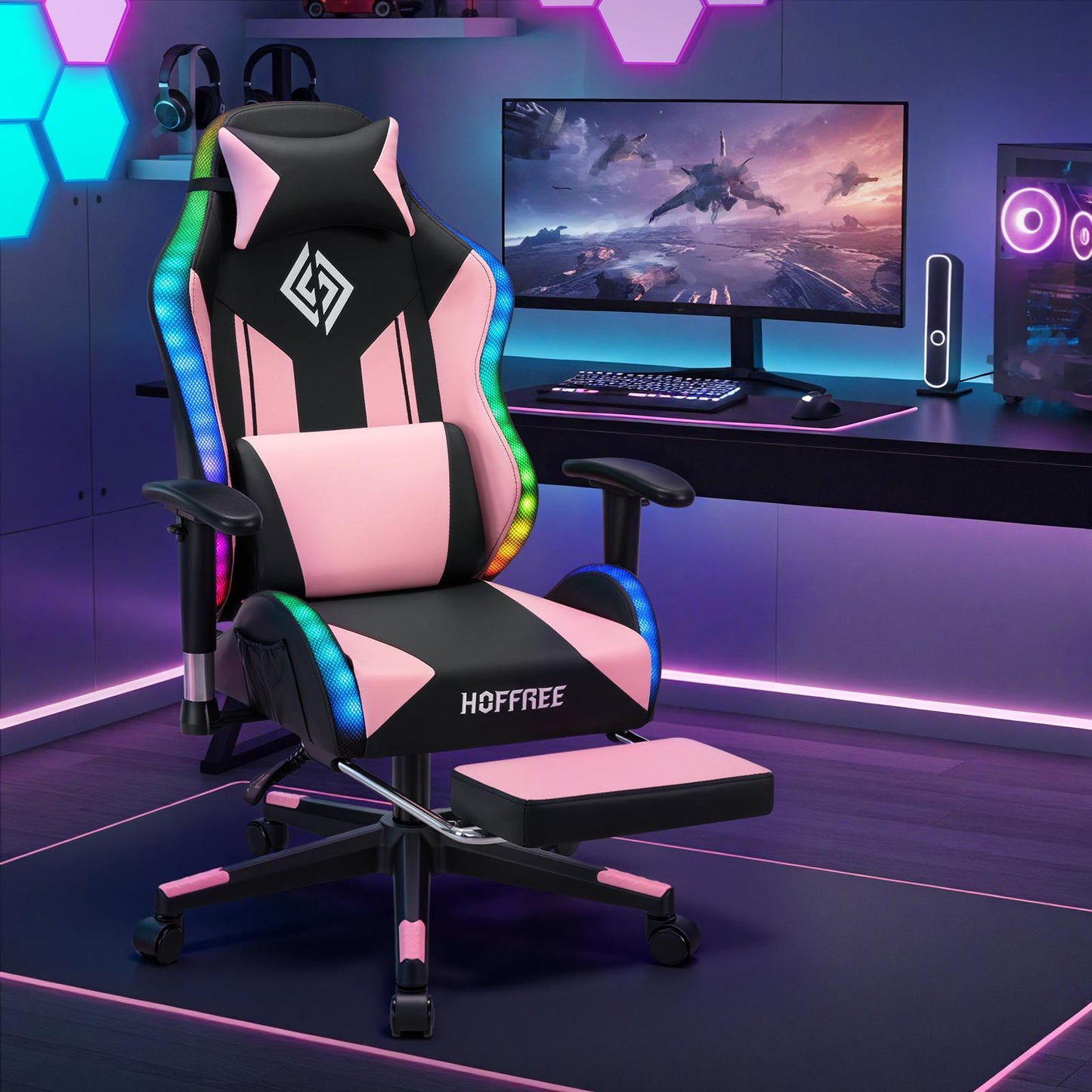 Gaming Chair With RGB Lights Ergonomic Gamer Chair With Footrest