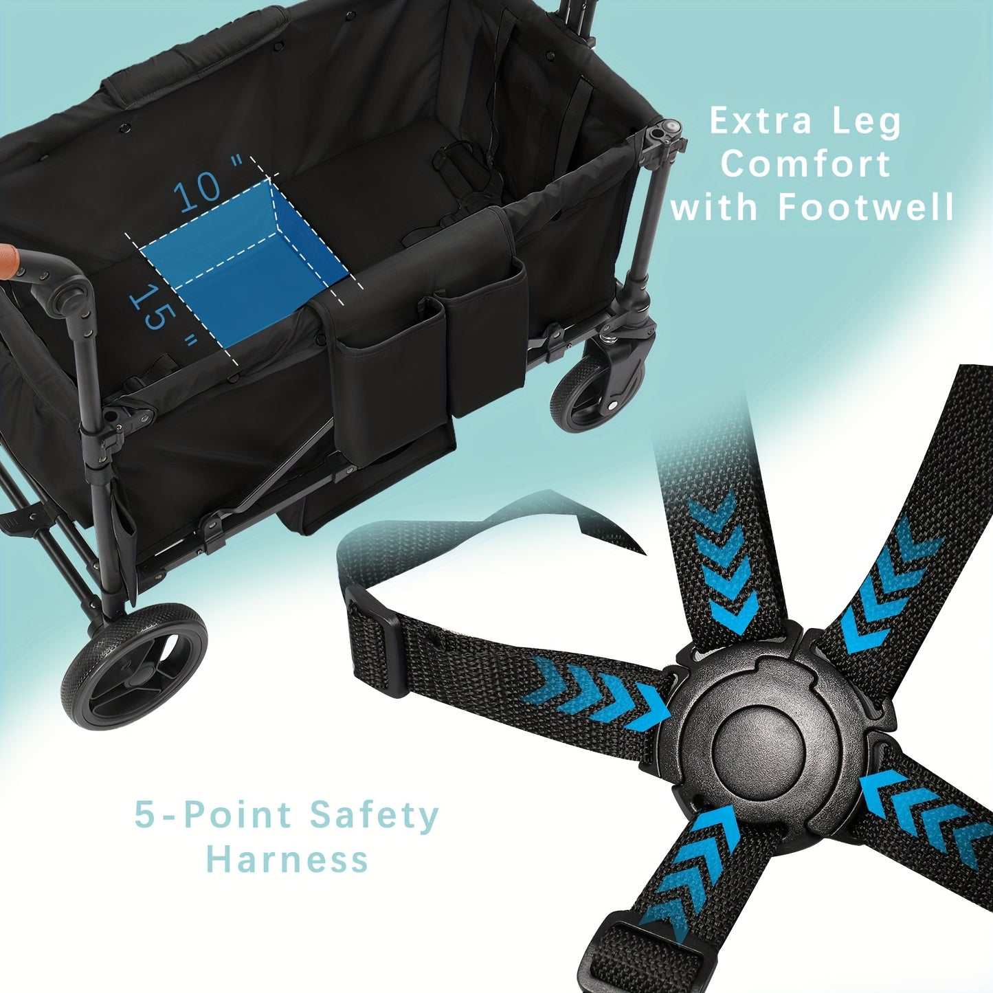 Foldable Luxury Stroller Wagon With Adjustable Canopy For Two Kids