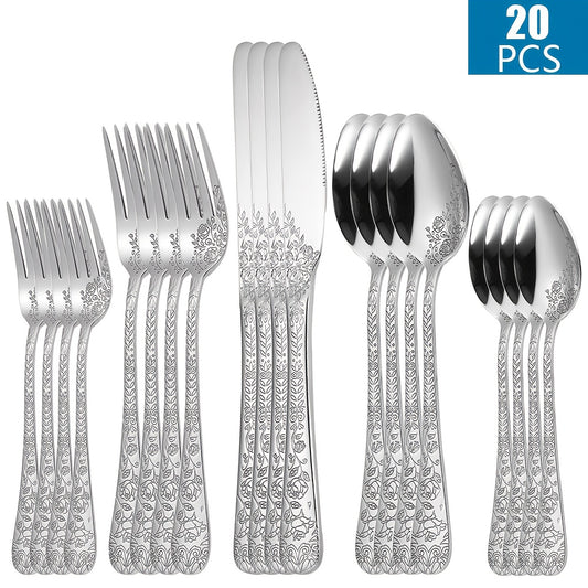 Stainless Steel 20 Piece Cutlery Set Fork Knife Spoon Kitchen Utensils