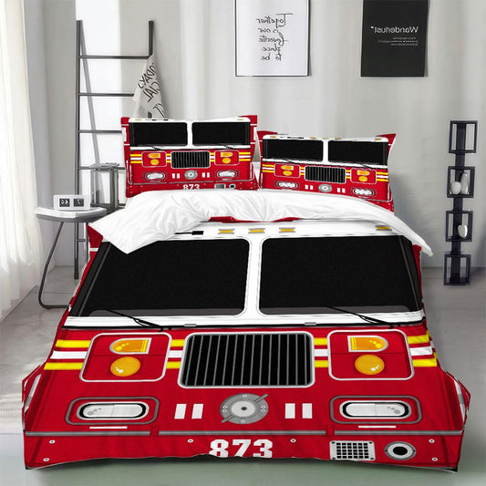 Fire Truck Bedding Duvet Set With Zipper Closure 3 Piece
