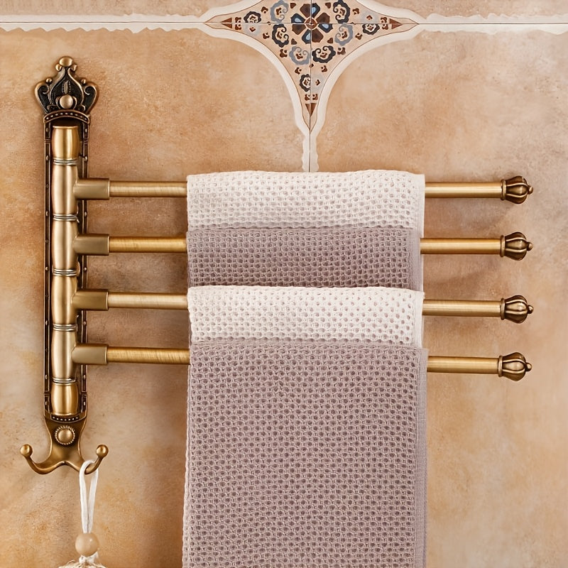 Aluminum Four Bar Towel Rack Rotatable Foldable No Drill Installation