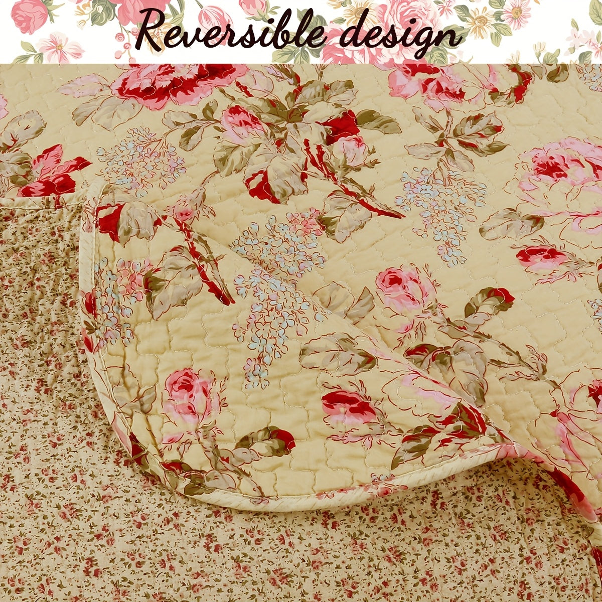Vintage Rose Floral 100 Percent Cotton Quilt Bedding Set