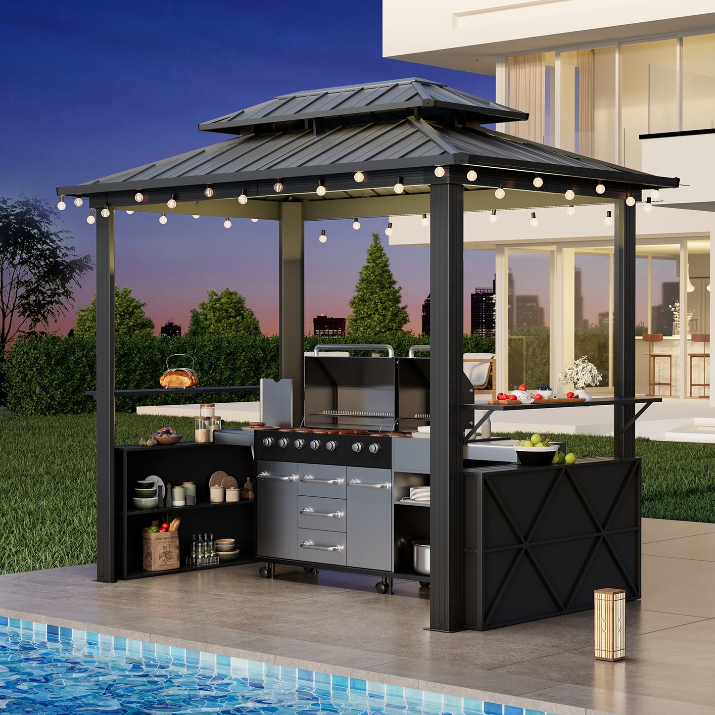 OYEROL All Weather Grill Gazebo with Galvanized Steel Frame