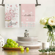 Spring Pink Cherry Blossom Dish Towels Suitable for Farmhouse Kitchen, Easter Decorations - Rustic Rectangular Hand & Dish Cloths with Flowers, Machine Washable, Spring Table Setting