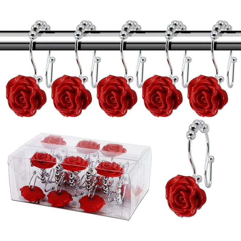 Resin Floral Shower Curtain Hooks Stainless Steel Double Hooks