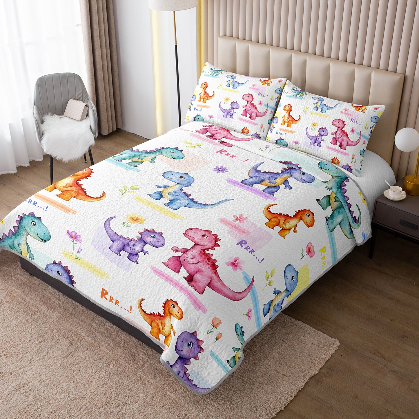Dinosaur Bedding Set All Season Microfiber Quilted Duvet With Pillowcases