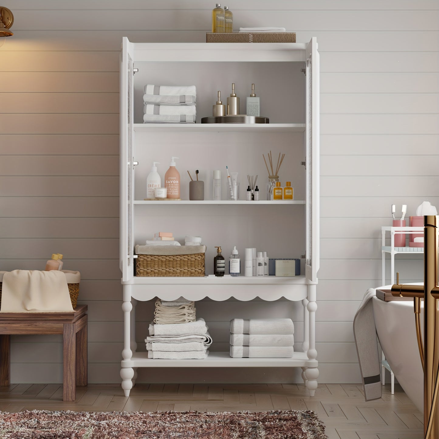 FUFU&GAGA Freestanding Bathroom Cabinet With Frosted Glass Doors